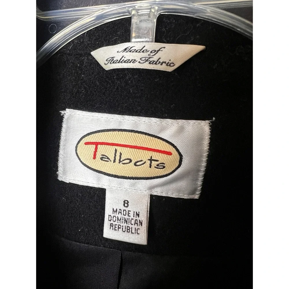 Talbots Coat‎ Women's 8 Black 100% Wool Italian Button Pea Coat Academia Preppy